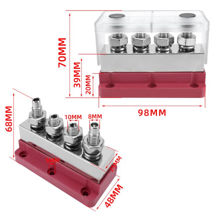 600A RV Yacht Copper Bolt 4 Stud Heavy Duty Busbar Terminal, Color: Red+Black - Fuse by buy2fix | Online Shopping UK | buy2fix