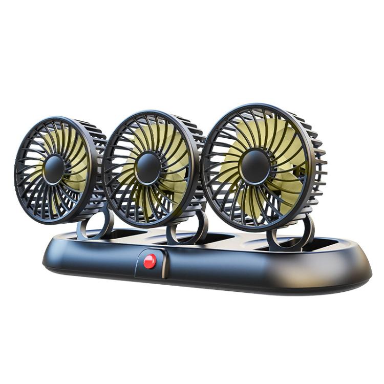 Car Three-head Adjustable Folding Multifunctional Fan With Number Plate(Yellow 12V Cigarette Lighter) - Heating & Fans by buy2fix | Online Shopping UK | buy2fix