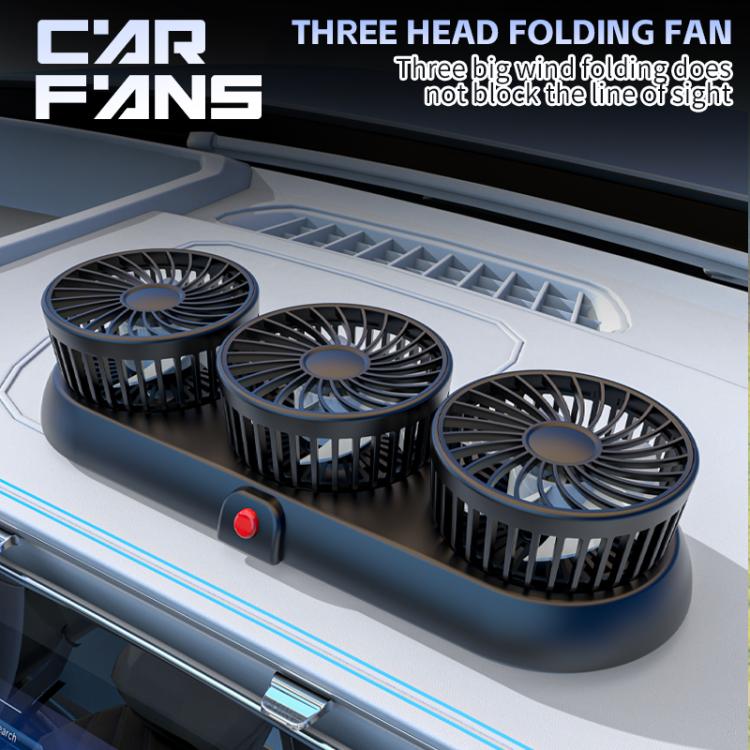 Car Three-head Adjustable Folding Multifunctional Fan With Number Plate(Yellow 12V Cigarette Lighter) - Heating & Fans by buy2fix | Online Shopping UK | buy2fix