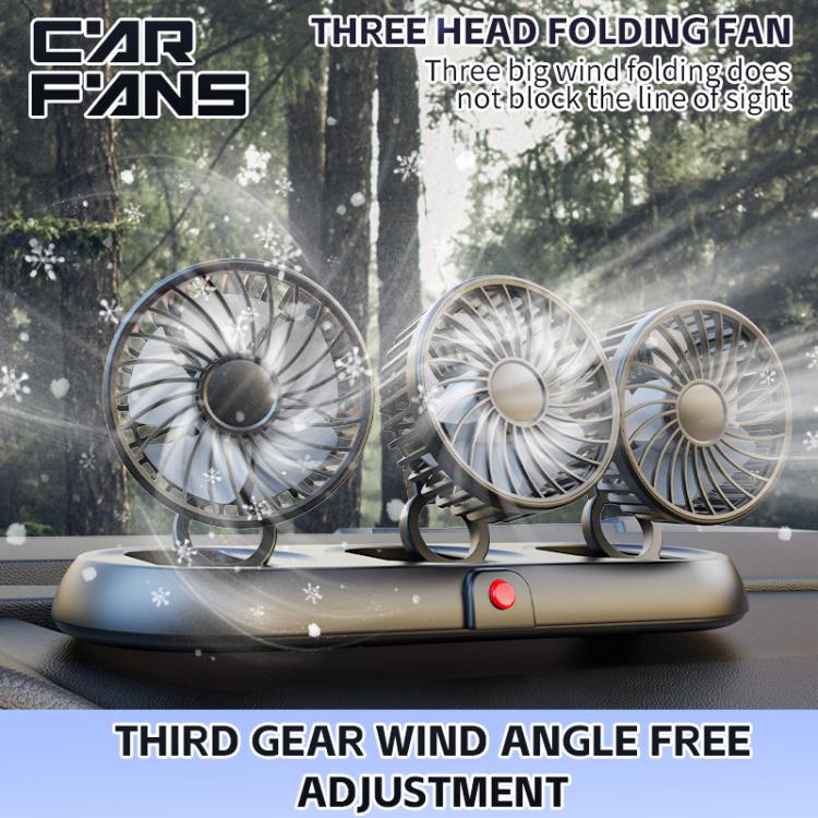 Car Three-head Adjustable Folding Multifunctional Fan With Number Plate(White 5V USB) - Heating & Fans by buy2fix | Online Shopping UK | buy2fix