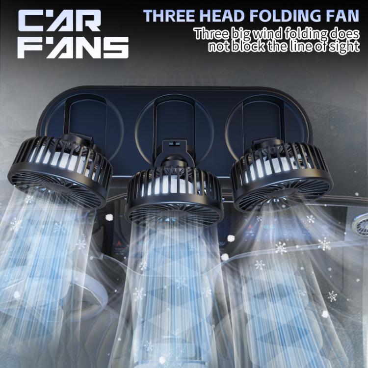 Car Three-head Adjustable Folding Multifunctional Fan With Number Plate(Orange 12V Cigarette Lighter) - Heating & Fans by buy2fix | Online Shopping UK | buy2fix