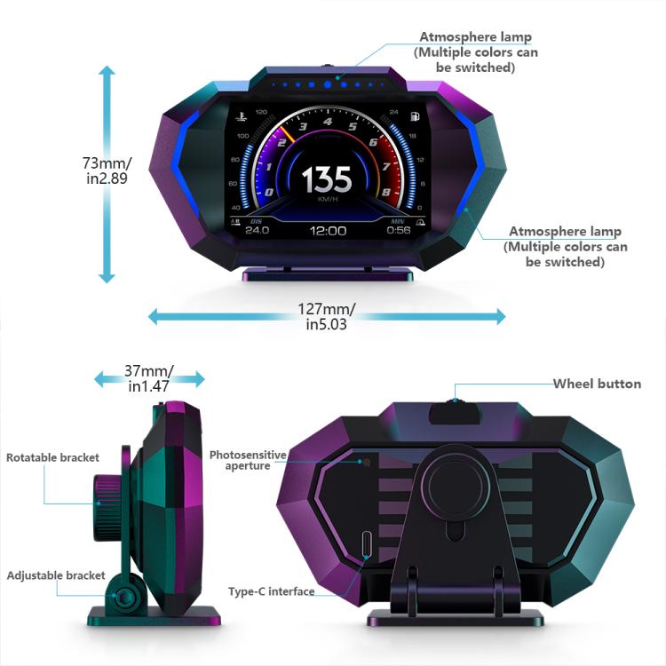 P24 Multifunctional Car HUD Head-up Display OBD+GPS Digital Speedometer Slope Meter - Head Up Display System by buy2fix | Online Shopping UK | buy2fix