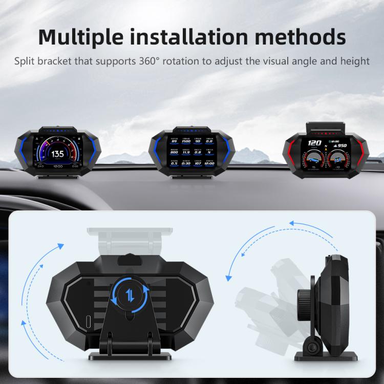 P24 Multifunctional Car HUD Head-up Display OBD+GPS Digital Speedometer Slope Meter - Head Up Display System by buy2fix | Online Shopping UK | buy2fix