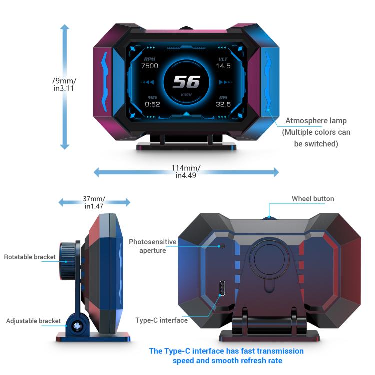 P25 Car HUD Head-up Display OBD+GPS LCD Multifunctional Instrument - Head Up Display System by buy2fix | Online Shopping UK | buy2fix