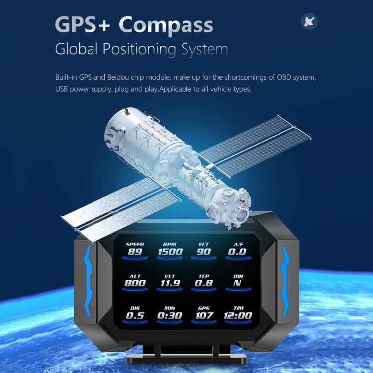 P25 Car HUD Head-up Display OBD+GPS LCD Multifunctional Instrument - Head Up Display System by buy2fix | Online Shopping UK | buy2fix