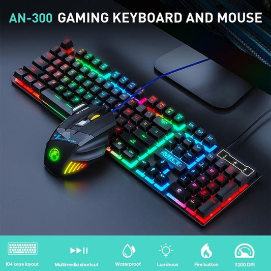 iMICE AN-300 Arabic Floating Keycaps Rainbow Backlight Wired Keyboard Mouse Set - Wired Keyboard by iMICE | Online Shopping UK | buy2fix