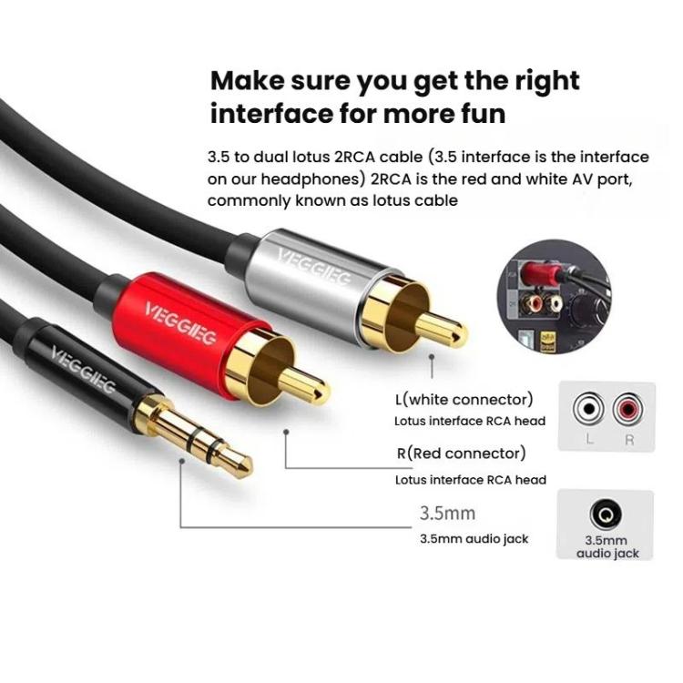 VEGGIEG 3.5mm 3.5 To 2RCA Audio Cable Cell Phone Computer Speaker Connection Cable, Length: 5m - RCA Cable by VEGGIEG | Online Shopping UK | buy2fix
