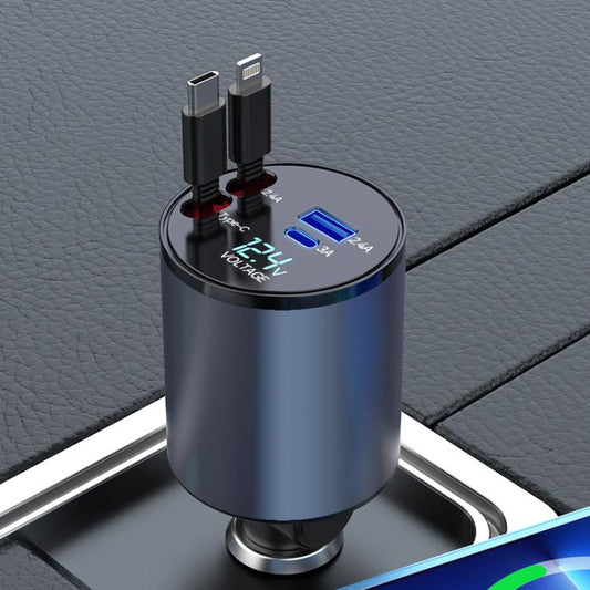 100W Metal Car Retractable Cable Cigarette Lighter Charger, Specification: 8 Pin+TYPE-C - Car Charger by buy2fix | Online Shopping UK | buy2fix