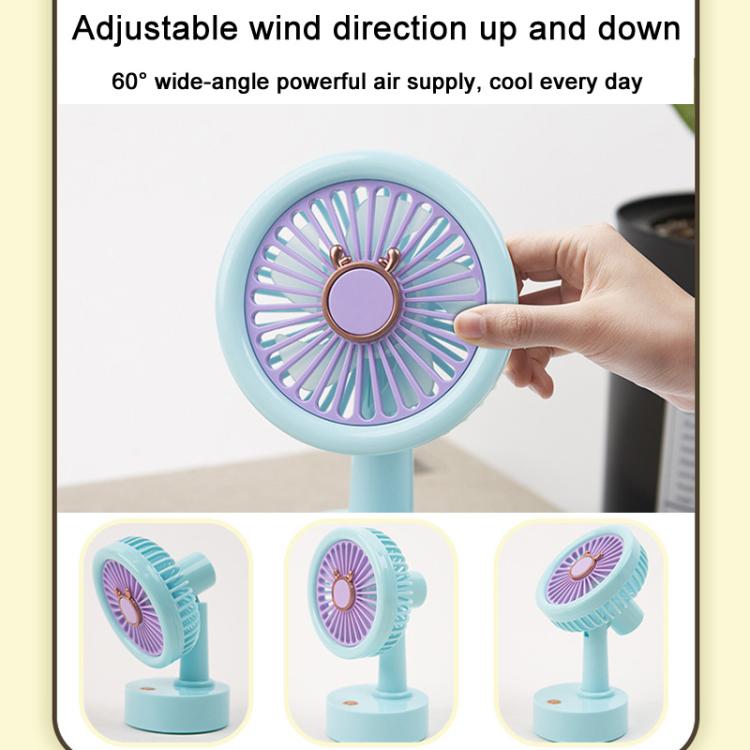 Student USB Small Desktop Fan Replaceable Animal Ears Multi-Speed Lithium Battery Mute Fan, Color: Green Deer - Electric Fans by buy2fix | Online Shopping UK | buy2fix