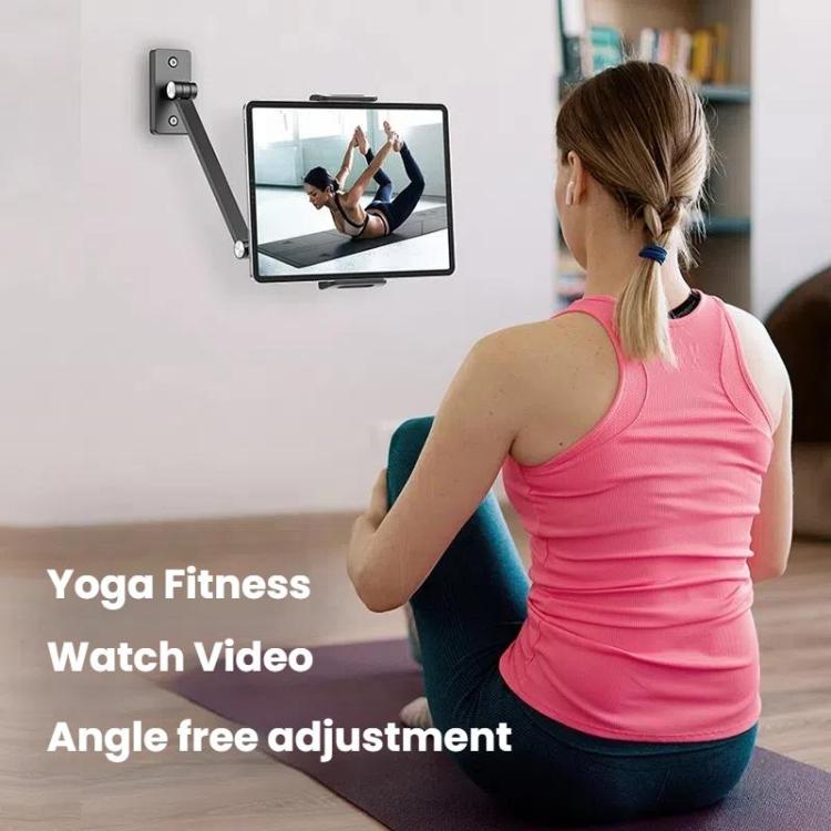 For 4.7-12.9inch Cell Phone Tablet PC Universal Bracket Base 360 Rotation Foldable Wall Mounted Support Holder Clip(Dark Gray) - Shower & Wall Mounts by buy2fix | Online Shopping UK | buy2fix