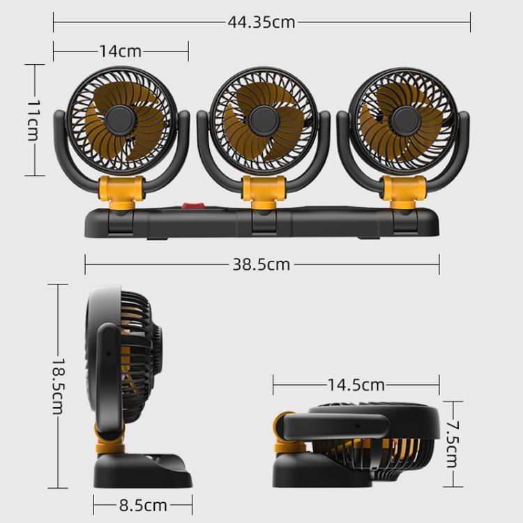 F4505 Car Triple-Head Rotatable Fan Auto 3-Way Folding Fan, Style: Cigarette Lighter Port 24V - Heating & Fans by buy2fix | Online Shopping UK | buy2fix