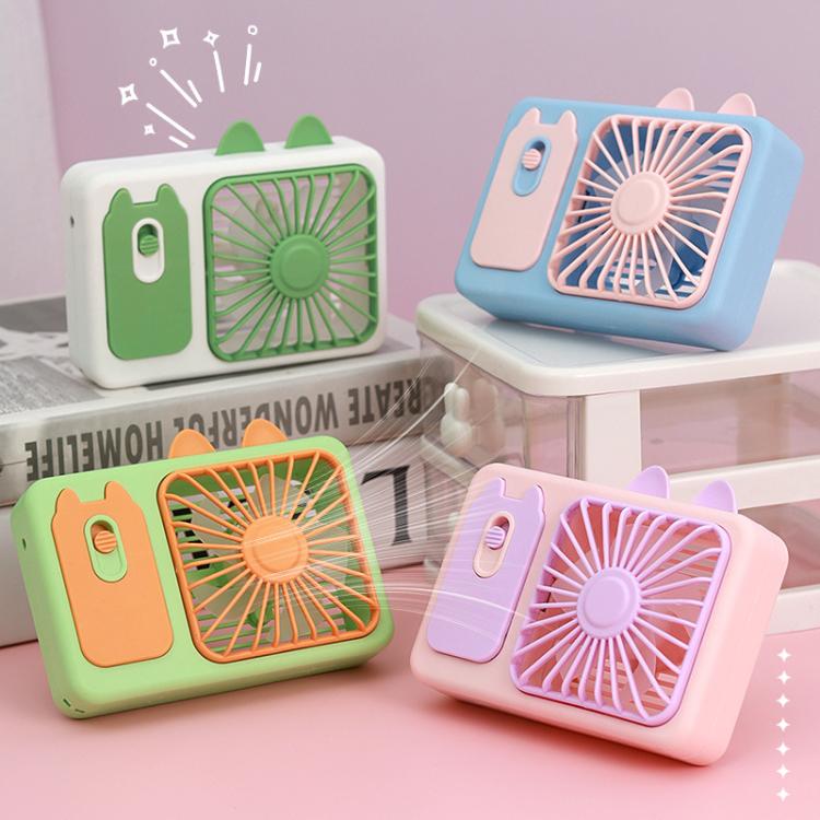 Cute Cartoon Kitten Camera Handheld Large Wind Rechargeable Fan With Stand Desktop Fan(Green) - Electric Fans by buy2fix | Online Shopping UK | buy2fix