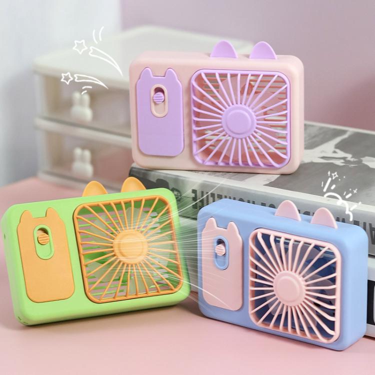 Cute Cartoon Kitten Camera Handheld Large Wind Rechargeable Fan With Stand Desktop Fan(Purple) - Electric Fans by buy2fix | Online Shopping UK | buy2fix