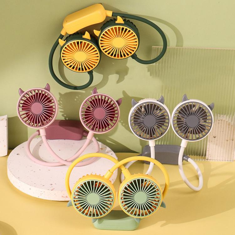 Outdoor Folding Mini Neck Fan Portable USB Rechargeable Summer Gift Fan, Color: Bear Gray White - Electric Fans by buy2fix | Online Shopping UK | buy2fix