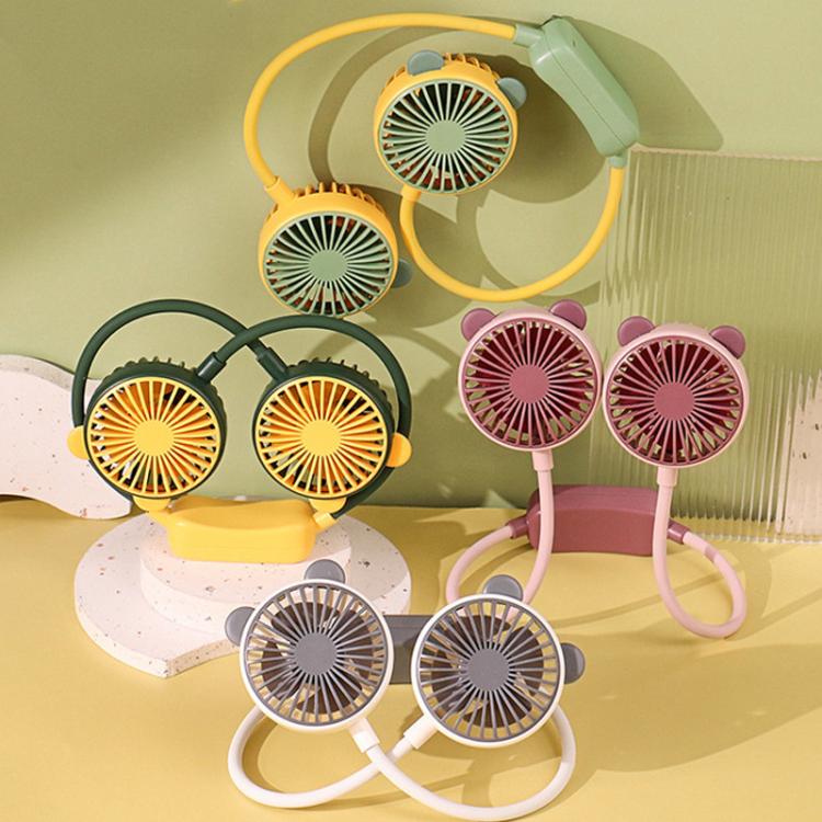 Outdoor Folding Mini Neck Fan Portable USB Rechargeable Summer Gift Fan, Color: Bear Gray White - Electric Fans by buy2fix | Online Shopping UK | buy2fix