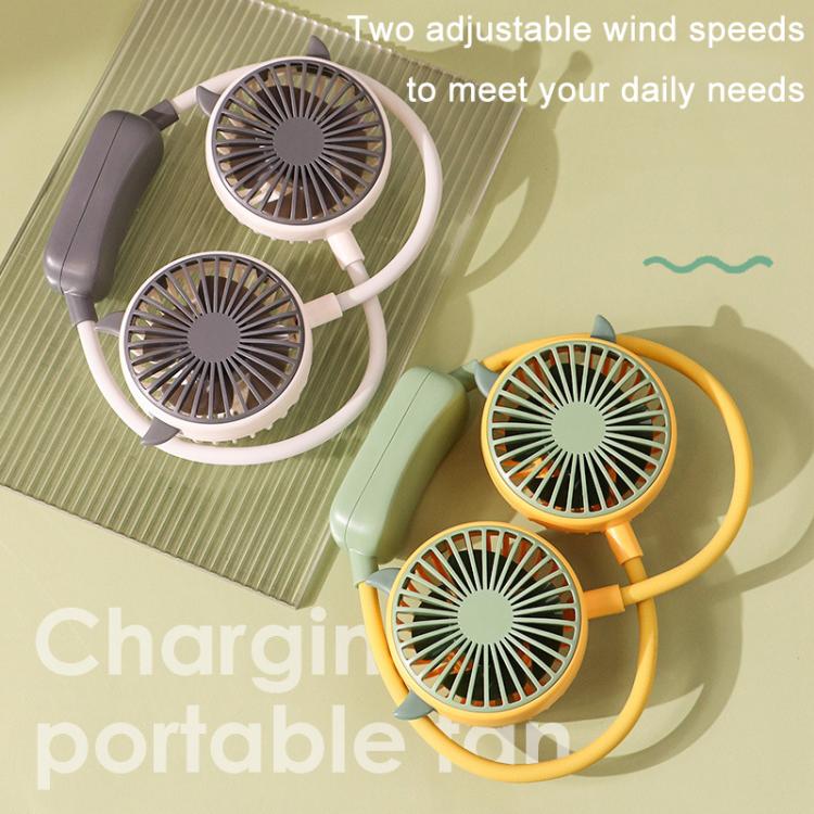 Outdoor Folding Mini Neck Fan Portable USB Rechargeable Summer Gift Fan, Color: Bear Gray White - Electric Fans by buy2fix | Online Shopping UK | buy2fix