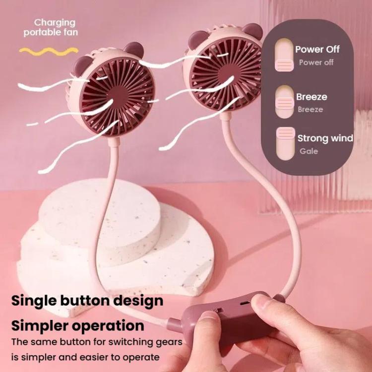 Outdoor Folding Mini Neck Fan Portable USB Rechargeable Summer Gift Fan, Color: Bear Gray White - Electric Fans by buy2fix | Online Shopping UK | buy2fix