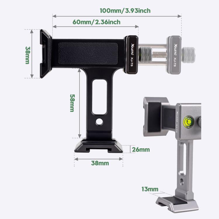 XILETU XJ-T8 Metal Phone Holder Clamp With Cold Shoe 1/4-inch Screw Hole & Arca-Swiss Compatible Base(Gray) - Lens & Accessories by XILETU | Online Shopping UK | buy2fix