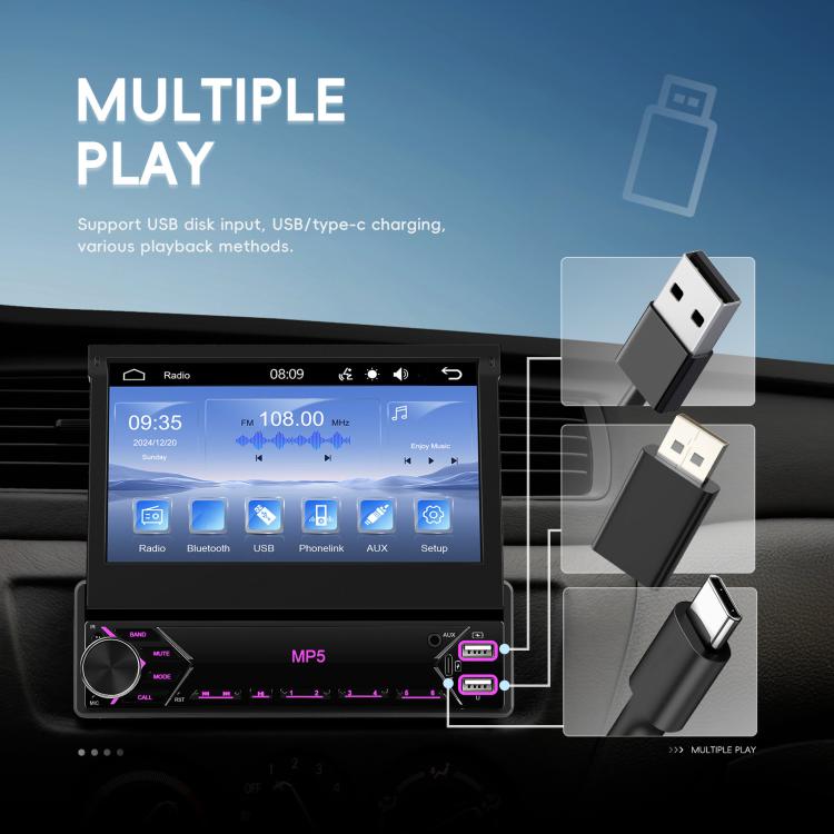 7 inch Universal Manual Retractable Screen Car MP5 Player Car Center Control All-in-One Wired Carplay, Spec: Standard+12 Light Camera - Car MP3 & MP4 & MP5 by buy2fix | Online Shopping UK | buy2fix
