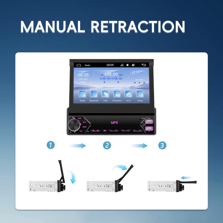 7 inch Universal Manual Retractable Screen Car MP5 Player Car Center Control All-in-One Wired Carplay, Spec: Standard+12 Light Camera - Car MP3 & MP4 & MP5 by buy2fix | Online Shopping UK | buy2fix