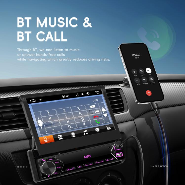 7 inch Universal Manual Retractable Screen Car MP5 Player Car Center Control All-in-One Wired Carplay, Spec: Standard+12 Light Camera - Car MP3 & MP4 & MP5 by buy2fix | Online Shopping UK | buy2fix