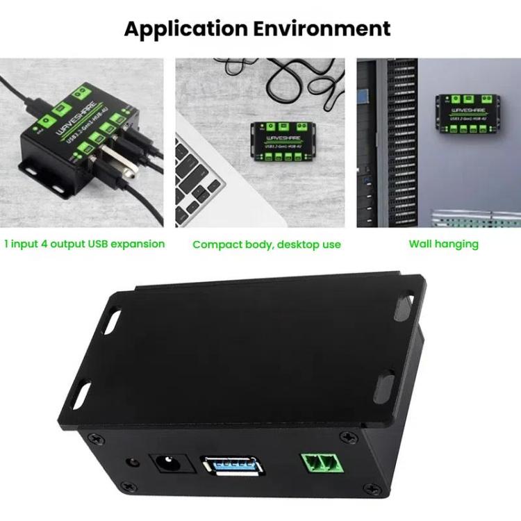 WAVESHARE USB3.2-Gen1-HUB-4U 4 Way USB 3.2 Hub 1 To 4 Metal Case Extender - USB 3.0 HUB by WAVESHARE | Online Shopping UK | buy2fix