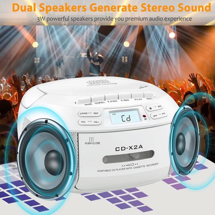 X2A Portable Cassette Player Stereo Bluetooth AM/FM/MP3 Music CD Player Tape Recorder EU Plug(White) - DVD & LCD Player by buy2fix | Online Shopping UK | buy2fix