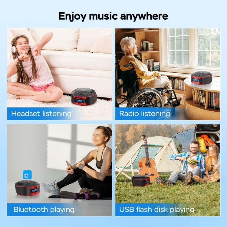 Kuephom W17 Portable Home CD Music Walkman FM Bluetooth Player EU Plug - DVD & LCD Player by Kuephom | Online Shopping UK | buy2fix