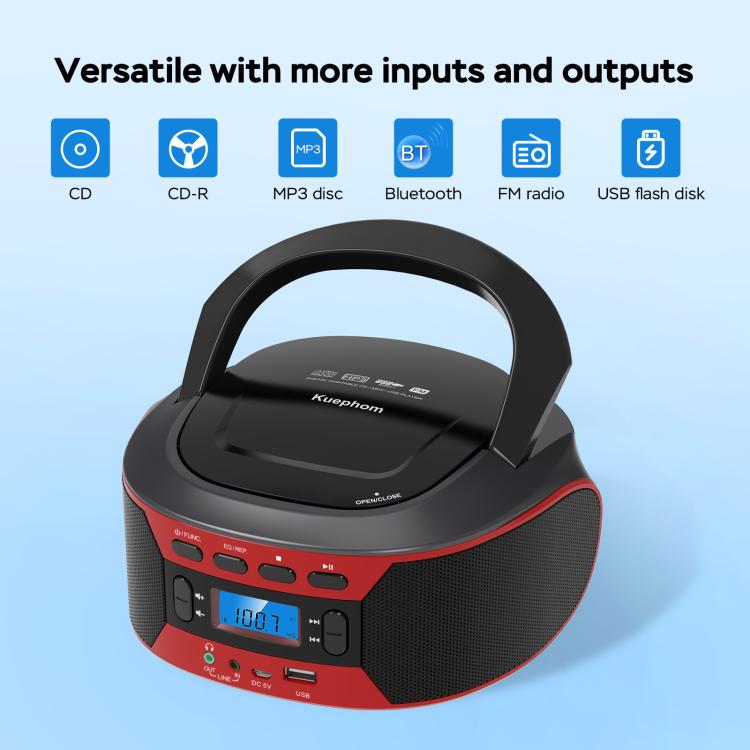 Kuephom W17 Portable Home CD Music Walkman FM Bluetooth Player EU Plug - DVD & LCD Player by Kuephom | Online Shopping UK | buy2fix