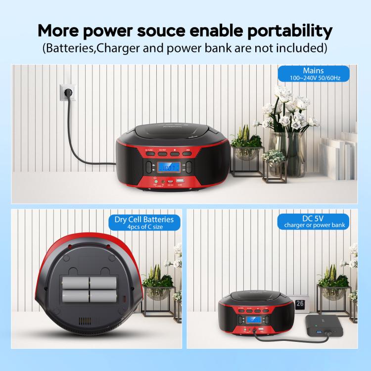 Kuephom W17 Portable Home CD Music Walkman FM Bluetooth Player EU Plug - DVD & LCD Player by Kuephom | Online Shopping UK | buy2fix