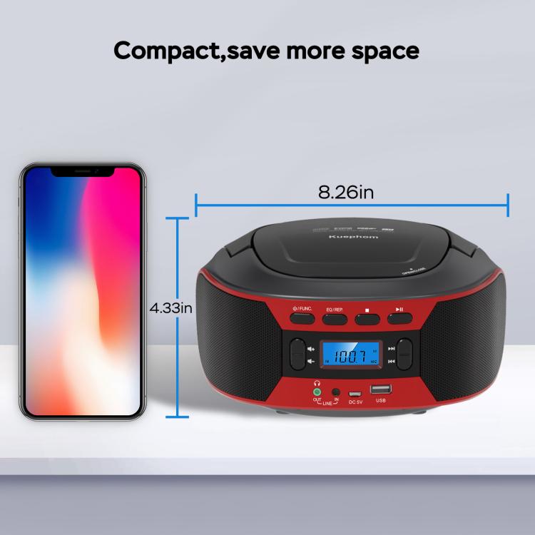 Kuephom W17 Portable Home CD Music Walkman FM Bluetooth Player EU Plug - DVD & LCD Player by Kuephom | Online Shopping UK | buy2fix
