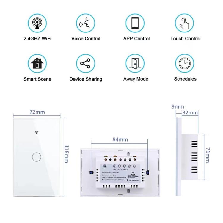 Model 120 US Gauge Graffiti Smart WIFI Single Fire Switch, Spec: 1-Gang White - Smart Switch by buy2fix | Online Shopping UK | buy2fix