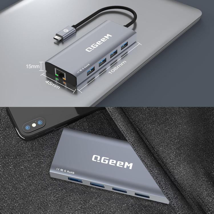 QGeeM 9 In 1 USB-C/Type-C Docking Station Hub RJ45+4K 30Hz HDMI+PD 85W+USB2.0/USB3.0+SD/TF - HUB with Lan adapter by QGeeM | Online Shopping UK | buy2fix