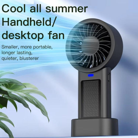Solar Powered Handheld & Desk Fan with 5-Speed Turbo 12 Blades USB Type-C Fast Charging(Metallic) - Electric Fans by buy2fix | Online Shopping UK | buy2fix