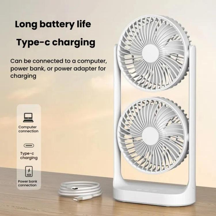 Dual Head Desk Fan 360-degree Adjustable Oscillating Air Circulator 3-Speed Portable Cooling Fan Without Battery - Electric Fans by buy2fix | Online Shopping UK | buy2fix