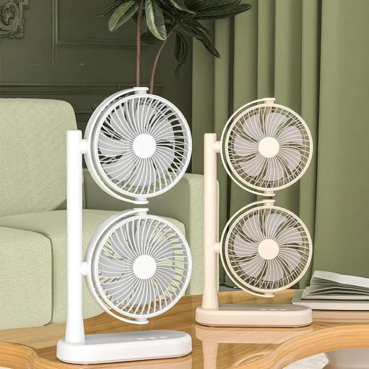 Dual Head Desk Fan 360-Degree Adjustable Oscillating Air Circulator 3-Speed Portable Cooling Fan Without Battery - Electric Fans by buy2fix | Online Shopping UK | buy2fix