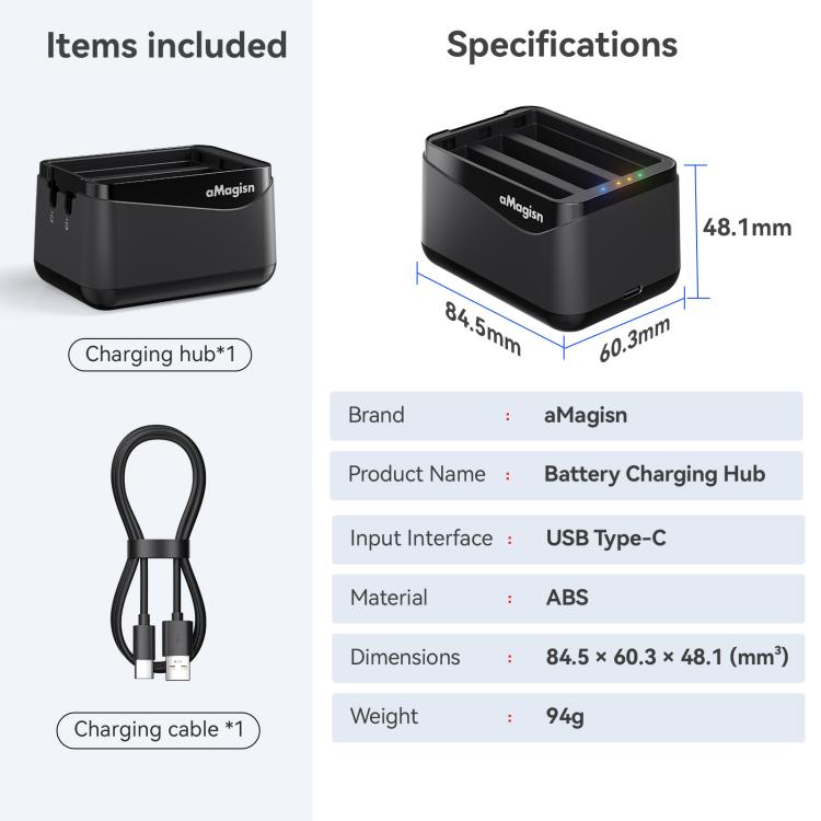 For Insta360 X5 Camera AMagisn Battery Charger Fast Charging Station For 3 Batteries Simultaneously - Others by aMagisn | Online Shopping UK | buy2fix