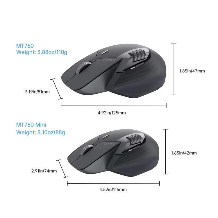 Rapoo Wireless Triple Mode Mice Ergonomic Desktop Laptop Business Office Mouse, Color: MT760mini Black - Wireless Mice by Rapoo | Online Shopping UK | buy2fix