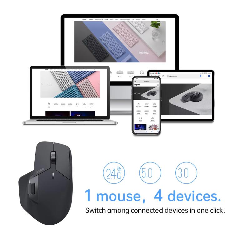 Rapoo Wireless Triple Mode Mice Ergonomic Desktop Laptop Business Office Mouse, Color: MT760 Black - Wireless Mice by Rapoo | Online Shopping UK | buy2fix