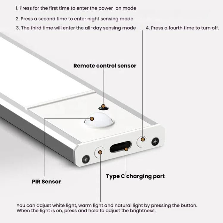 80cm Rechargeable Motion Sensor Light Bar Cabinet Wardrobe Lamp With Remote Control Black - Sensor LED Lights by buy2fix | Online Shopping UK | buy2fix