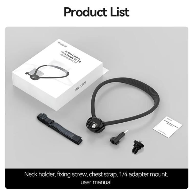 TELESIN Action Camera Neck Holder SE2.0 POV Perspective Bracket With Adjustable Chest Strap(Black) - Holder by TELESIN | Online Shopping UK | buy2fix
