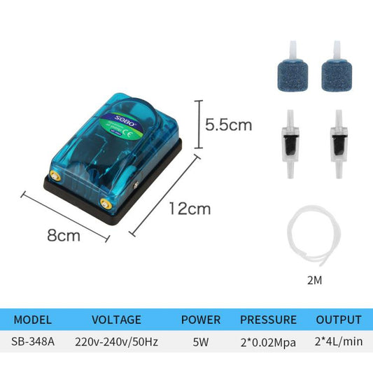 SOBO SB-348A 5W Double-hole 220-240V Transparent Ultra-Quiet Aquarium Air Pump - Air Pumps by SOBO | Online Shopping UK | buy2fix