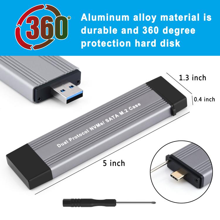 2230/2242 NVMe 10Gbps USB3.1 Gen2 NVMe Hard Drive Enclosure With Direct Plug USB + Type-C Dual Interface - HDD Enclosure by buy2fix | Online Shopping UK | buy2fix