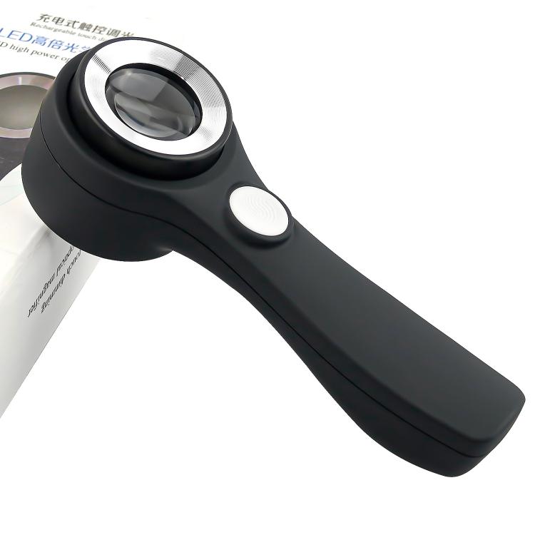 Alloy Handheld 60x USB Charging Touch Switch LED Light Optical Glass Magnifier(Black) - Hand Held Style by buy2fix | Online Shopping UK | buy2fix