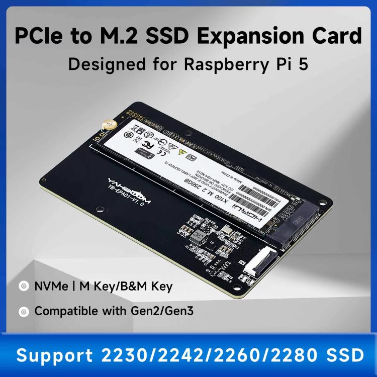 Yahboom PCIe To M.2 Adapter Expansion Board For Raspberry Pi 5 NVMe Expansion Board, Spec: Board + 256G SSD - Raspberry Pi Accessories by Yahboom | Online Shopping UK | buy2fix