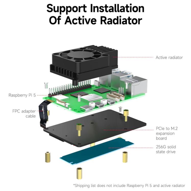 Yahboom PCIe To M.2 Adapter Expansion Board For Raspberry Pi 5 NVMe Expansion Board, Spec: Board + 256G SSD - Raspberry Pi Accessories by Yahboom | Online Shopping UK | buy2fix