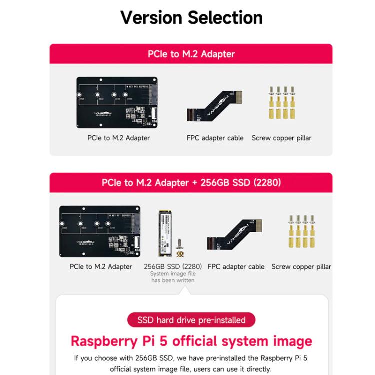 Yahboom PCIe To M.2 Adapter Expansion Board For Raspberry Pi 5 NVMe Expansion Board, Spec: Board + 256G SSD - Raspberry Pi Accessories by Yahboom | Online Shopping UK | buy2fix