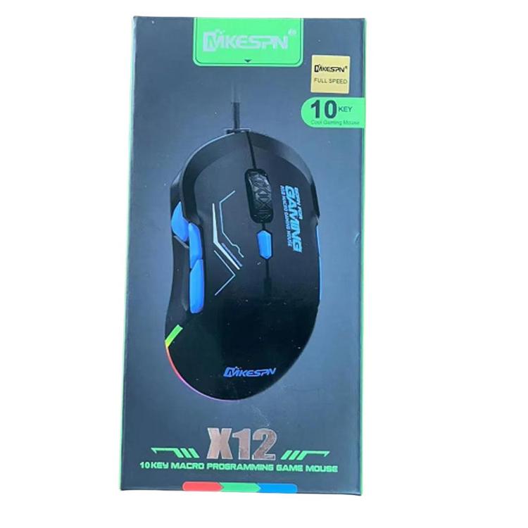 MKESPN 12800 DPI Ambidextrous Wired Gaming Mouse - 10 Programmable Buttons, RGB Customization, Symmetrical Design(Black Blue) - Wired Mice by MKESPN | Online Shopping UK | buy2fix