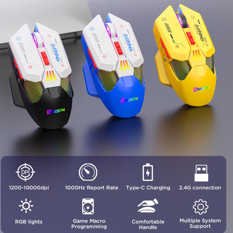 MKESPN Wired + 2.4G Dual Mode Gaming Mouse 10000 DPI Type-C Fast Charging RGB Light, Programmable Macros Mouse(Yellow) - Wireless Mice by MKESPN | Online Shopping UK | buy2fix