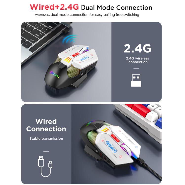 MKESPN Wired + 2.4G Dual Mode Gaming Mouse 10000 DPI Type-C Fast Charging RGB Light, Programmable Macros Mouse(Black White) - Wireless Mice by MKESPN | Online Shopping UK | buy2fix